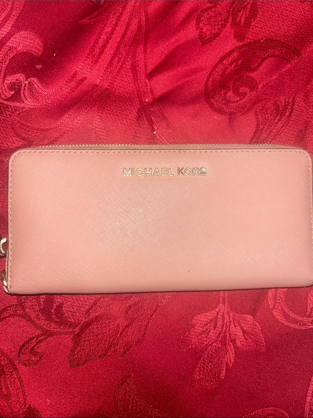 Michael Kors Blush Saffiano Zip-Around Wallet with Gold Logo